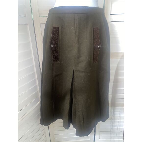 Christa-Moden Women's A Line Midi Full Brown Skirt 27” Waist Austria 100% Wool - Picture 1 of 8